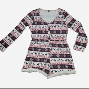 Festive Reindeer Print Pajama Romper